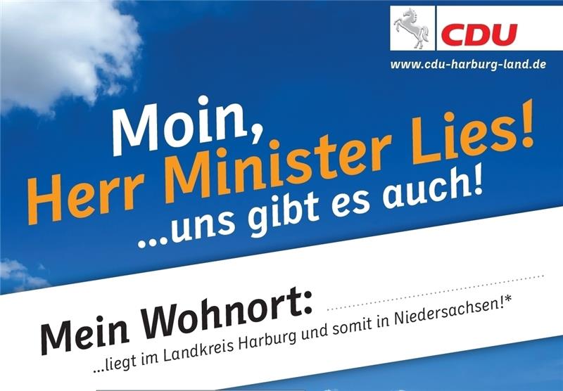 1000 dieser Postkarten hat die CDU drucken lassen. Aus allen Orten im Landkreis Harburg sollen sie nach Hannover geschickt werden.