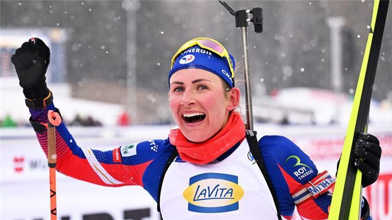 „Einfach glücklich“: Preuß jubelt über WM-Silber Justine Braisaz-Bouchet jubelt über Gold.