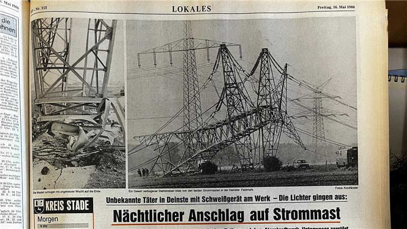 14. Mai 1986: Stromausfall von Stade bis Fredenbeck - ein Anschlag von Atomkraft-Gegnern wird vermutet.