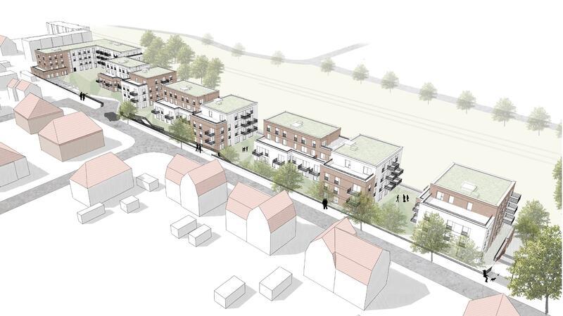 Langer Widerstand gegen Wohngebiet Bahnstraße: Bürgerinitiative verzichtet auf Klage 140 Wohnungen südlich der Bahn: Das geplante Wohngebiet soll über die Bahnstraße - über eine Rampe - erschlossen werden.
