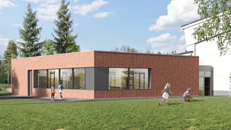 415.749 Euro Landesfördermittel fließen in Sportstättenprojekte im Landkreis Stade, davon 144.000 Euro für den Anbau an die Sporthalle in Beckdorf (Visualisierung).