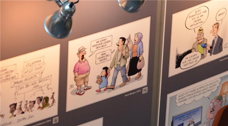 60 Karikaturen aus Zeitschriften und Zeitungen sind zu sehen. Fotos Husung