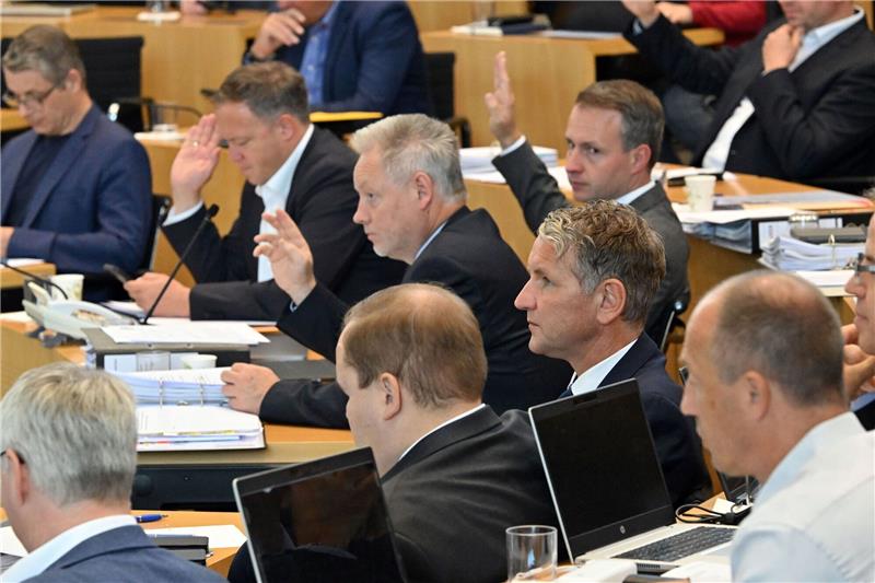 Demokratie geschädigt? Wie die AfD in Thüringen mitgestaltet Abgeordnete der AfD und der CDU nehmen im Plenarsaal des Thüringer Landtags an einer Abstimmung teil.