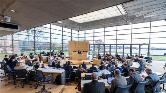 Abgeordnete sitzen im Schleswig-Holsteinischen Landtag.