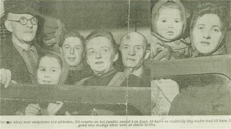 Abschied von Dänemark 1949: Ursula Kreutzmann steht vorne links, ihr Vater hinter ihr. Die Schlagzeile im Aftonbladet: „Wir kommen wieder, wenn der König es gestattet, sagten die Deutschen“.
