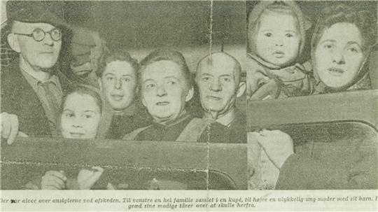 Abschied von Dänemark 1949: Ursula Kreutzmann steht vorne links, ihr Vater hinter ihr. Die Schlagzeile im Aftonbladet: „Wir kommen wieder, wenn der König es gestattet, sagten die Deutschen“.