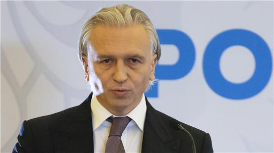 Alexander Djukow, neuer Präsident des des russischen Fußballverband RFS, spricht während einer Pressekonferenz. 