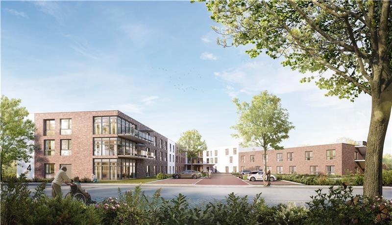 Als großes V ist die Gebäudeform des neuen Pflegeheims angelegt, das zurzeit zwischen Stader Altstadt und Altländer Viertel gebaut wird. Foto: Architekten Schulenburg
