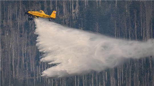 Am Kleinen Winterberg nahe Schierke wird ein Waldbrand auch aus der Luft bekämpft. (Archivbild) 