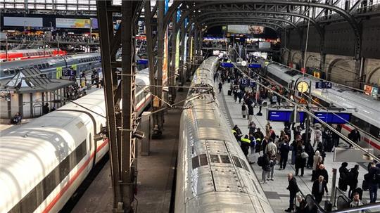 Züge stehen an den Bahnsteigen des Hauptbahnhofes.