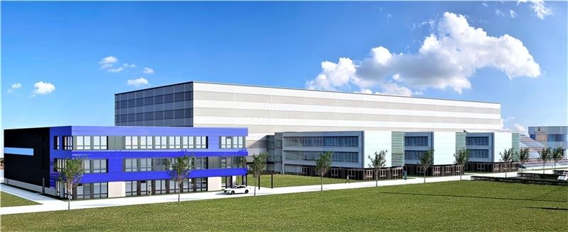 Am vorhandenen Forschungszentrum in Ottenbeck wird der Anbau (noch in Blau dargestellt) hochgezogen. Visualisierung: Architekturbüro kordt + wichers