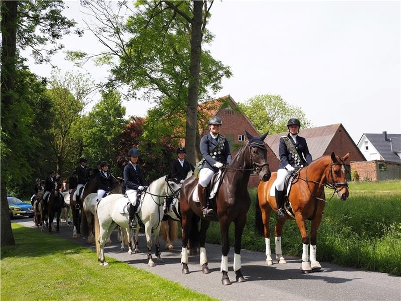An Pfingsten ziehen die festlich gekleideten Reiter mit ihren Pferden von Drochtersen-Nindorf nach Drochtersen-Dornbusch.