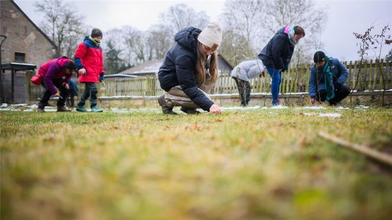 An dem Kurs „Wildkräuter im Winter“ nehmen angehende Waldpädagoginnen teil. 