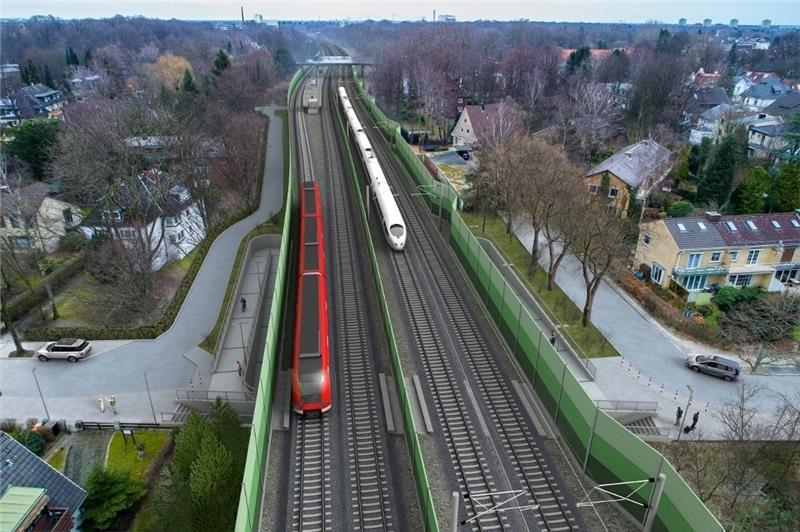 Ansicht der geplanten Strecke der S4 in Höhe Claudiusstraße in Hamburg-Marienthal. Foto: Vectorvision GbR