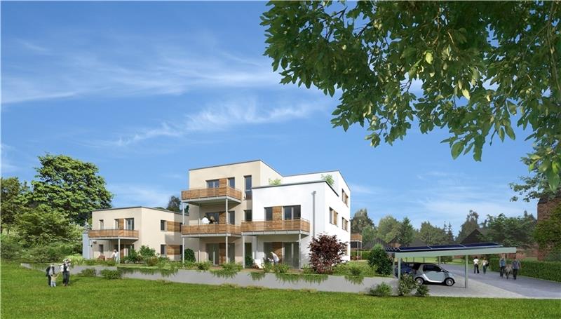 Ansichtssache: Das erste Plusenergie-Mehrfamilienhaus, das in Stade gebaut wird, steht in der Teichstraße. Visualisierung: DSW