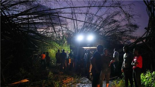 Nach Hurrikan „Melissa“: Karibikstaaten beseitigen Trümmer Arbeiter räumen umgestürzte Bäume und Trümmer beiseite.