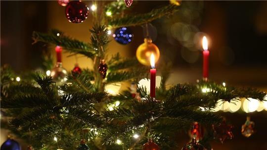 Auch brennende Kerzen am geschmückten Christbaum können zu einem Feuer im Wohnzimmer führen. Wichtig: ausreichender Abstand zu den Tannenzweigen und anderem Dekorationsmaterial.