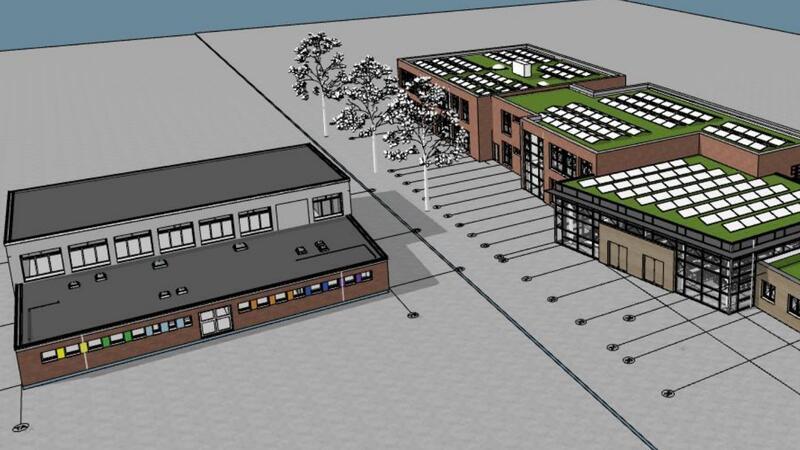 Schulbau-Debakel in Hollern: Kein Ausweg, dafür scharfe Kritik Auch die Sporthalle (links) in Hollern wird saniert.