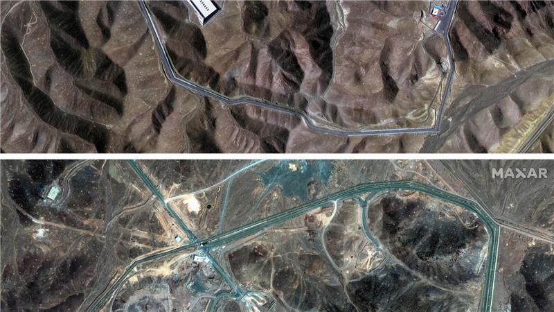 Erstmals im Einsatz: Mega-Bombe gegen Irans tiefe Atomanlage Auf Satellitenaufnahmen sind oberhalb der Atomanlage Fordo die Einschlagslöcher der US-Bomben zu erkennen.