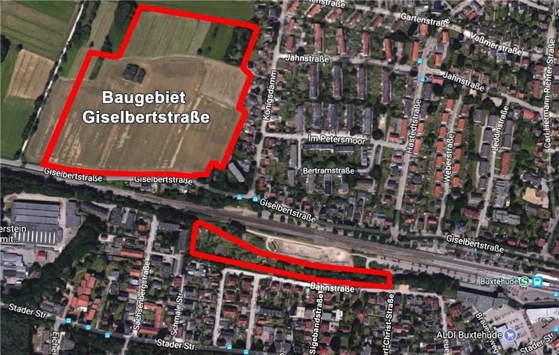Auf beiden Seiten der Bahn gibt es aktuell Planungen für neue Wohnbebauung. Auf dem AVW-Gelände an der Bahnstraße sollen 140 Wohnungen entstehen, im Neubaugebiet Giselbertstraße über 400. Grafik google/Finnern