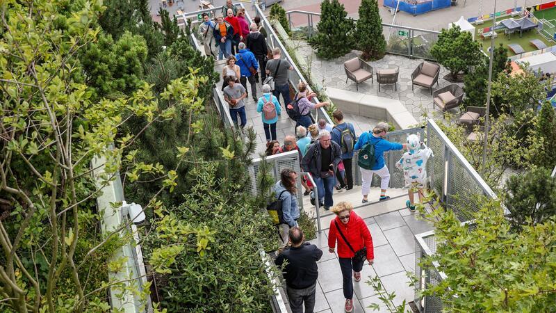 Grüner Hamburger Bunker für alle offen - Besucher begeistert Auf dem Bergpfad in luftige Höhe
