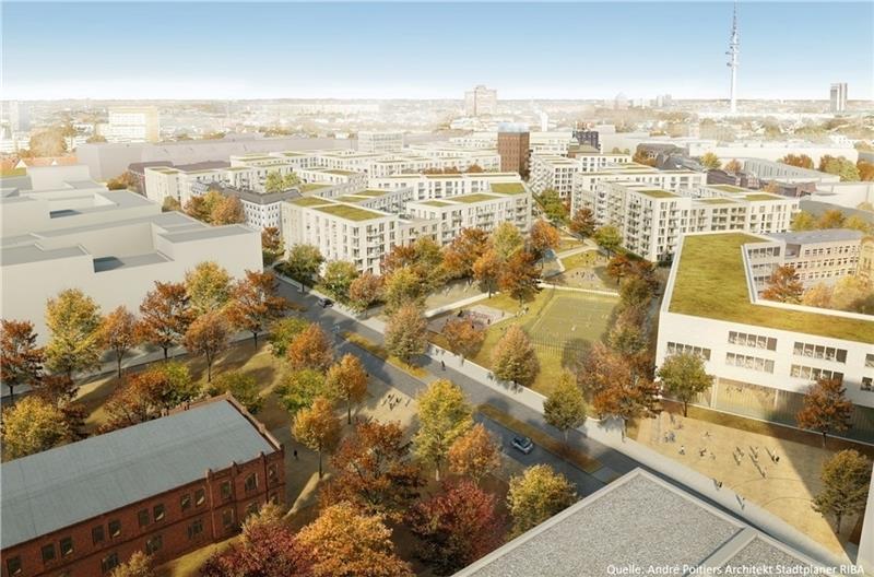 Auf dem ehemaligen Gelände der Holsten-Brauerei soll bis Mitte der 2020er Jahre das Holsten-Quartier entstehen, eines der wichtigsten Stadtentwicklungsprojekte Hamburgs. 1400 Wohnungen sind vorgesehen, dazu noch Büros und Gewerbe. Visualisi
