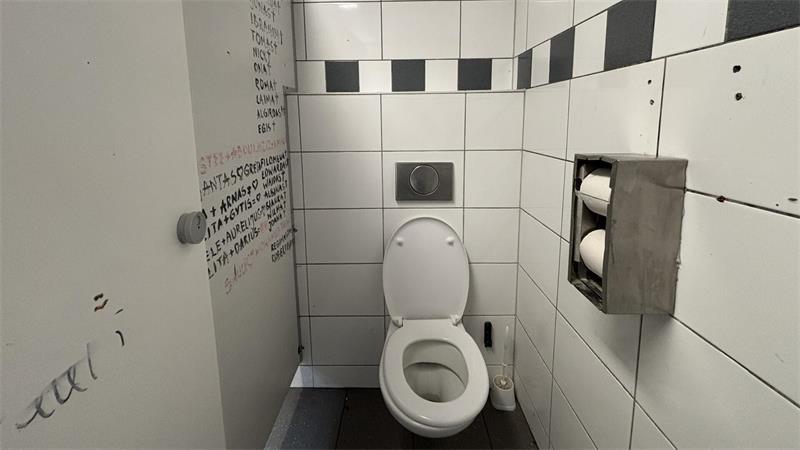Auf der Damentoilette sticht starker Uringeruch in die Nase. Immerhin ist Klopapier vorhanden und das WC auf den ersten Blick sauber.