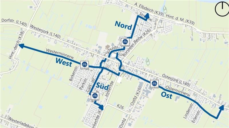 Vorfahrt für Radler: Altländer setzen auf Fahrradstraßen und Tempo 30 Auf diesen Routen - parallel zu L140 und K26 - sind Fahrradstraßen in Jork und Borstel im Gespräch.