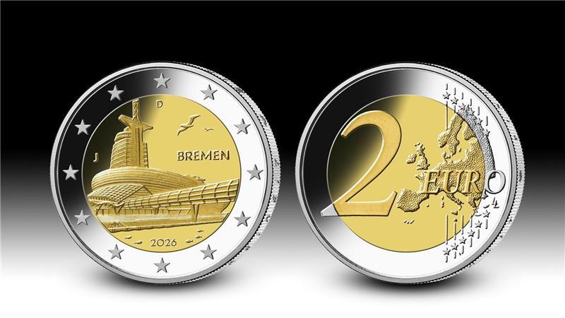 Auf einer neuen Zwei-Euro-Gedenkmünze ist das Klimahaus Bremerhaven zu sehen. (Handout)