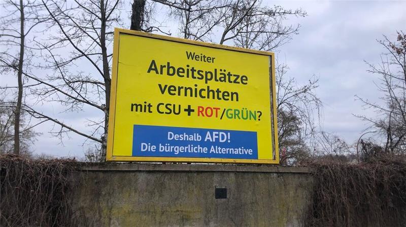 Auffällige AfD-Wahlwerbung wie hier in Bamberg ist auch in anderen Städten in Deutschland zu sehen. Es handelt sich nicht um offizielle AfD-Wahlplakate, sondern um eine Aktion des Spenders Gerd Dingler aus Österreich. (Archivbild)
