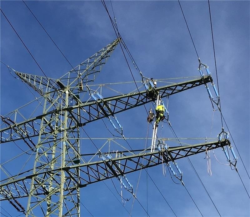 Aus Sicherheitsgründen können die Arbeiten an den Hochspannungsleitungen nur bei Tageslicht erfolgen. Foto: dpa-Bildfunk