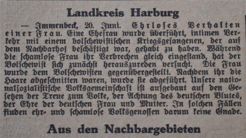 Buxtehude im Nationalsozialismus: Zwangsarbeiter arbeiten wie Sklaven Ausriss aus dem Buxtehuder Tageblatt vom 20. Juni 1943