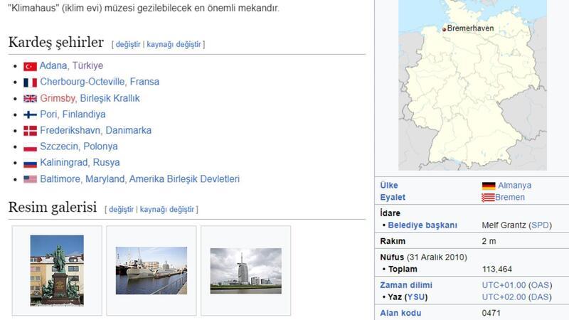 Ausschnitt aus dem italienischsprachigen Wikipedia-Artikel zu Bremerhaven.