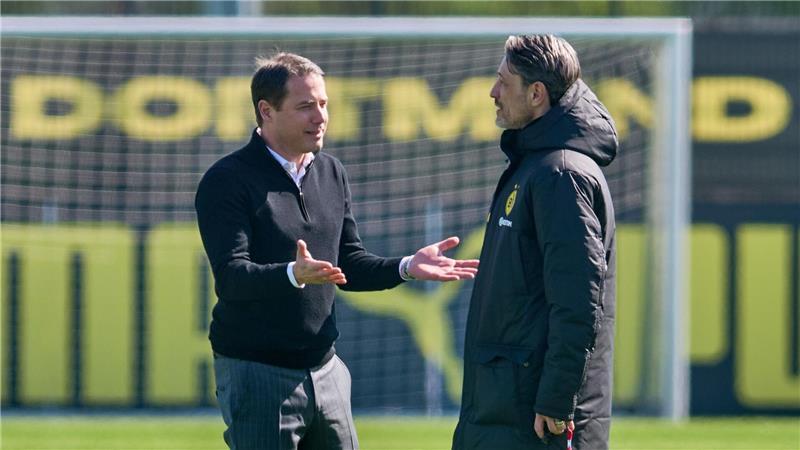 BVB trotzt Rückschlägen vor Barça: „Das wird schon“ BVB-Boss Lars Ricken (links) und Trainer Niko Kovac grübeln vor der Reise nach Barcelona.