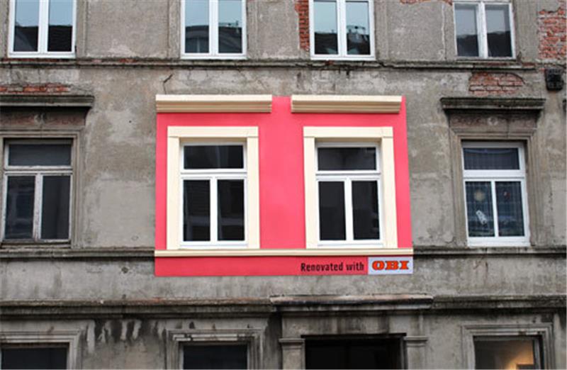Baumarkt-Werbung, ausgezeichnet als „Gold Lion Campaign 2013“: Renovated Billboards – Pink House, Jung von Matt, Hamburg.  Foto Cannes Lions