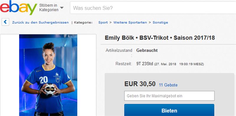 Bei Ebay kann nun Emily Bölks BSV-Trikot ersteigert werden.