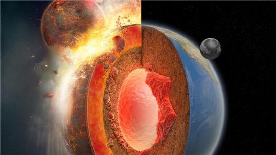 Bei dem Einschlag des Himmelskörpers Theia mit der Ur-Erde entstand der Mond.