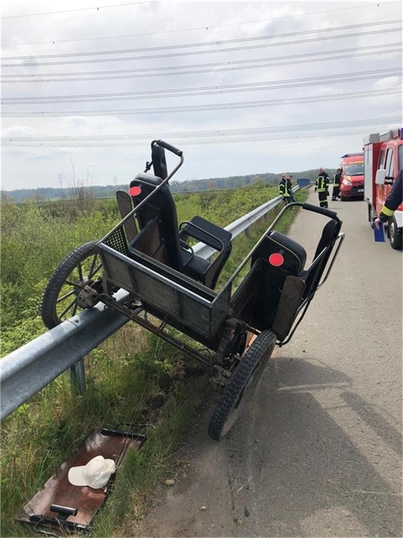 Bei dem Kutschenunfall am Freitag auf einem Wirtschaftsweg zwischen Dollern und Agathenburg wurden fünf Menschen teils schwer verletzt. Foto: Polizei
