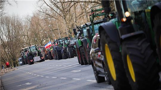 Bei den Bauernprotesten am 29. Januar 2024 in Hamburg richtete ein Mann einen Laserpointer auf einen Polizeihubschrauber, was dem 51-Jährigen jetzt eine Bewährungsstrafe eingebracht hat. (Archivbild)