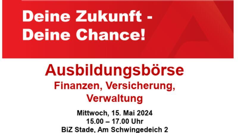 Ausbildungsmesse für die Bereiche Finanzen, Versicherungen und Verwaltung Bei der Ausbildungsmesse „Deine Zukunft - deine Chance!“ präsentieren sich zehn Unternehmen und Organisationen aus der Region aus den Bereichen Finanzen, Versicherungen und Öffentliche Verwaltung.