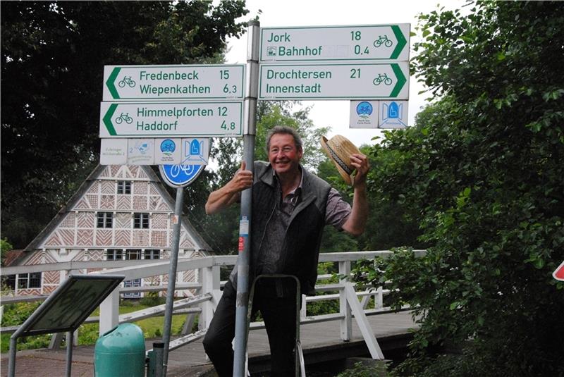 Bei der Vorbereitung der Touren schaut sich TAGEBLATT- Wanderer Willi die Ausschilderung ganz genau an. Foto: Battmer