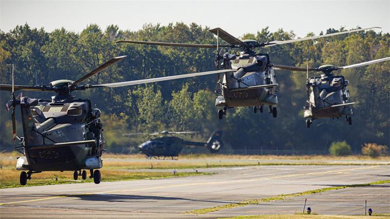 Bei einer Flugvorführung der Heeresfliegertruppe waren mehr als 35 Hubschrauber in der Luft. 