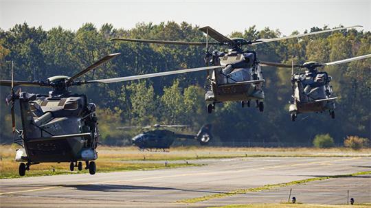 Bei einer Flugvorführung der Heeresfliegertruppe waren mehr als 35 Hubschrauber in der Luft. 