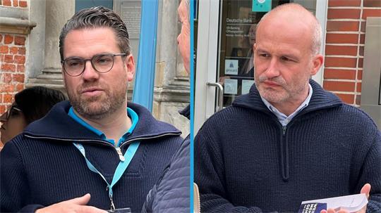 Beide im marineblauen Troyer: die Stader Bürgermeister-Kandidaten Arne Kramer (CDU) und Kai Koeser (SPD).