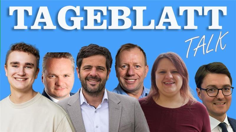 TAGEBLATT-Talk: Bühne frei für diese sechs Kandidaten – Jetzt Tickets sichern! Beim TAGEBLATT-Talk mit dabei (von links): Christopher Jesse (Grüne), Sebastian Sieg (AfD), Daniel Schneider (SPD), Günter Wichert (FDP), Hilke Hochheiden (Die Linke) und Christoph Frauenpreiß (CDU).