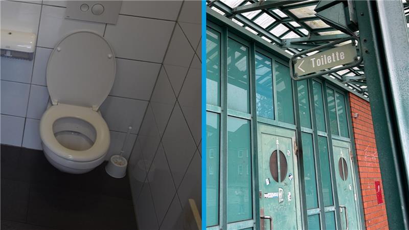 Beim TAGEBLATT-Toiletten-Check haben die öffentlichen Toiletten am Sande (re.) und das Herrenklo am Buxtehuder Busbahnhof nicht gut abgeschnitten.
