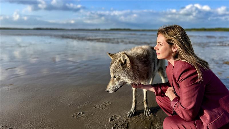 Beke (Felicitas Woll) sichtet am Elbdeich einen Wolf, der die Jorker Bevölkerung in zwei Lager spaltet.
