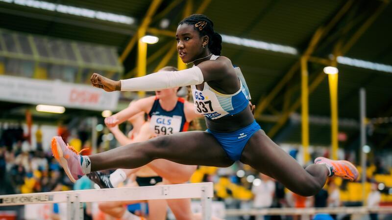 Bernice Amofa trat über die 60 Meter Hürden bei den deutschen Meisterschaften an.