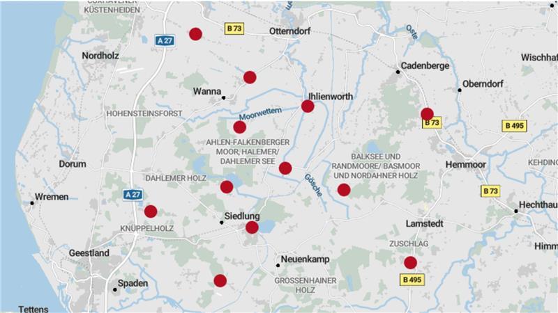 Bestätigte Risse der getöteten Wölfin GW2492f von 2022 bis 2026.