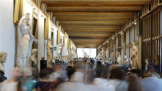 Besucheansturm in der Uffizien-Galerie in Florenz.